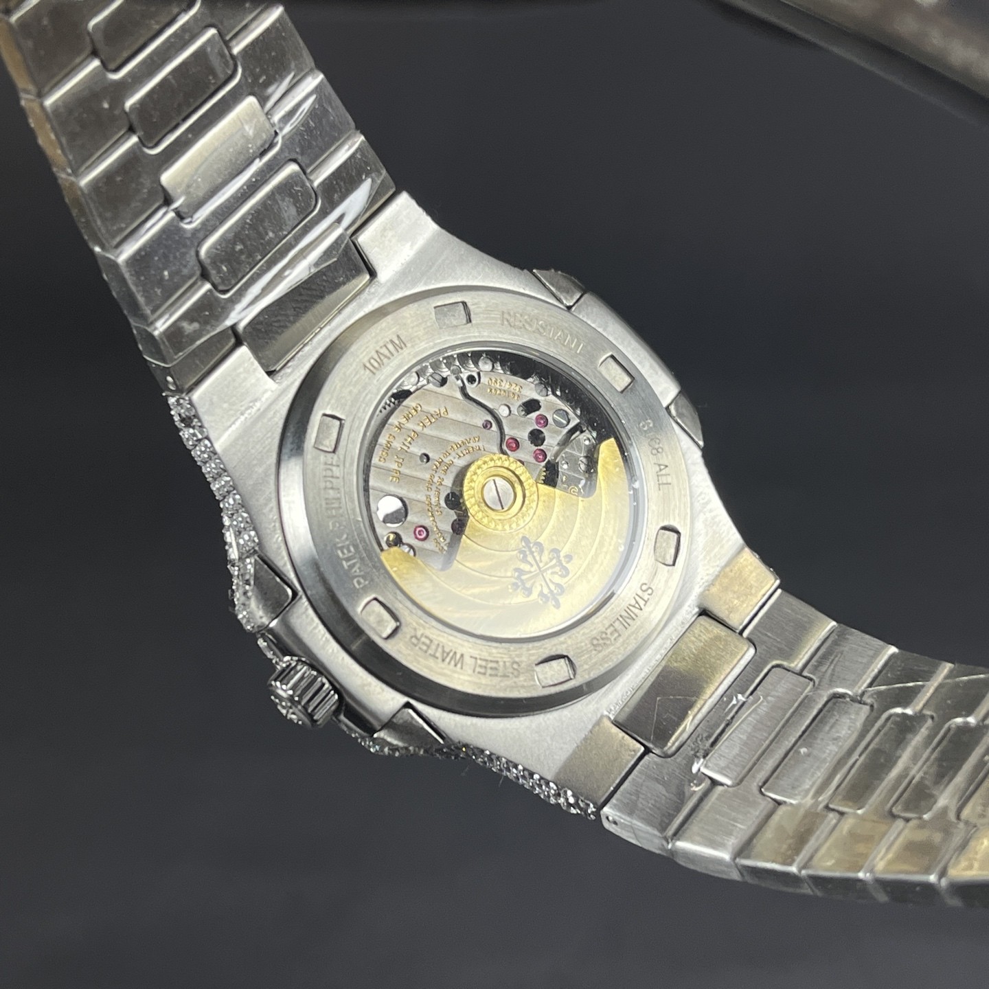 Patek Philippe Automatic Watch, White Dial Diamond Index Stainless Steel Case Metal Bracelet 50m