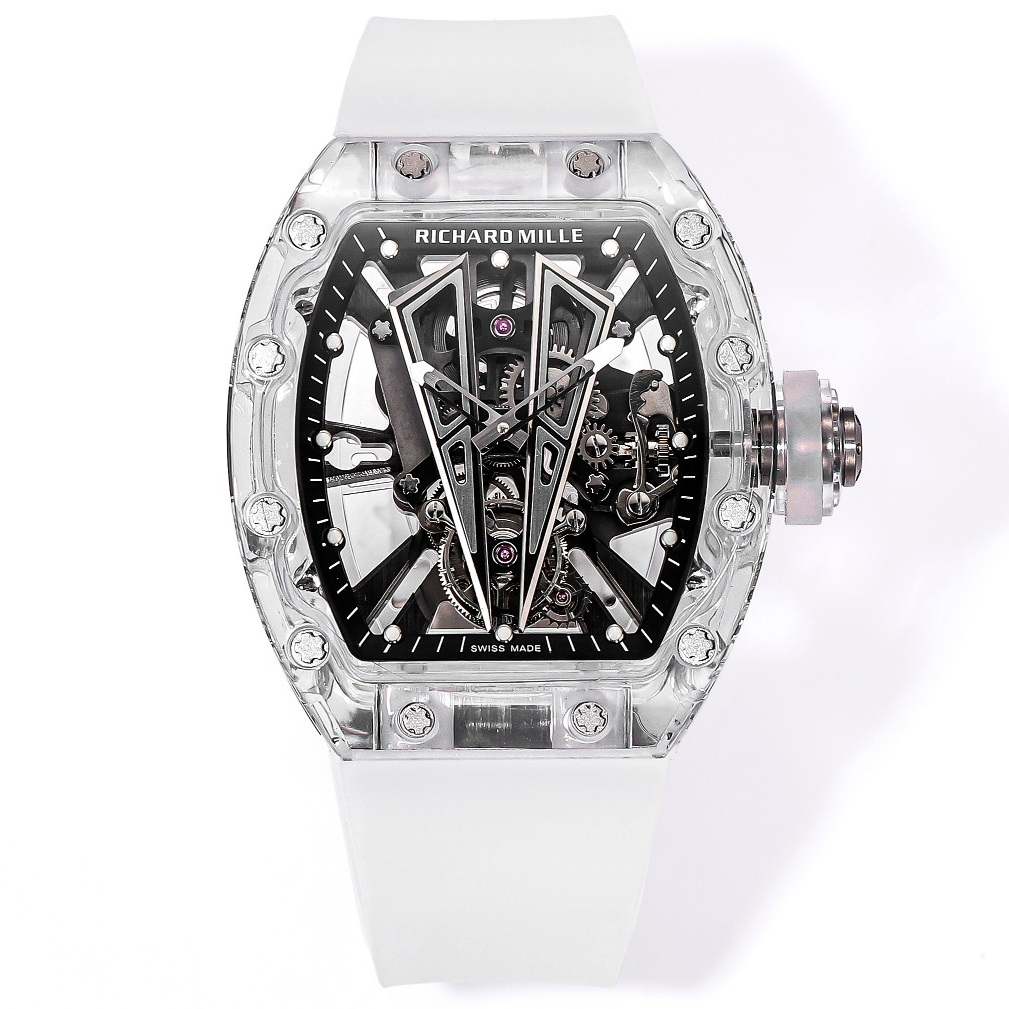 Richard Mille RM Style Automatic Watch, Black Dial Rubber Strap Sapphire Crystal 50m Water Resistant