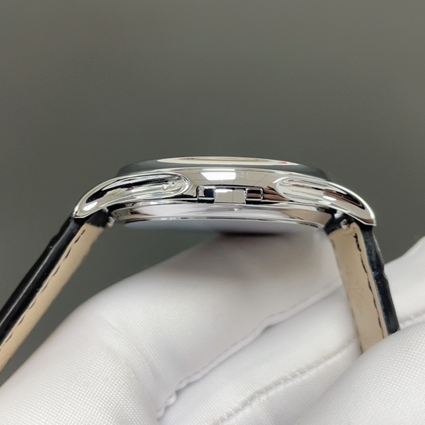 Patek Philippe Calatrava Style Automatic Watch, Blue Dial Date Stainless Steel Case Leather Strap
