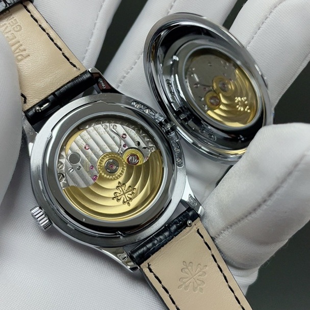 Patek Philippe Calatrava Style Automatic Watch, Blue Dial Date Stainless Steel Case Leather Strap