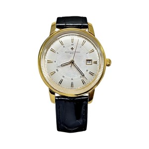 Vacheron Constantin Automatic Watch, White Dial Roman Numeral Date 18K Gold Case Leather Strap 30m