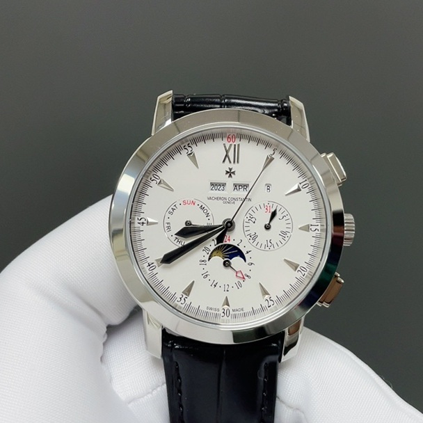 Vacheron Constantin Automatic Watch, White Dial Roman Numeral Rose Gold Case Leather Strap 30m WR