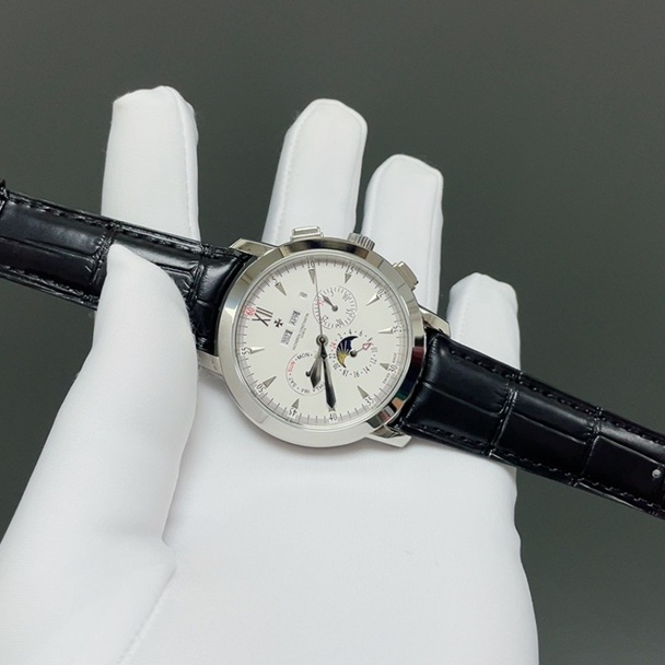 Vacheron Constantin Automatic Watch, White Dial Roman Numeral Rose Gold Case Leather Strap 30m WR