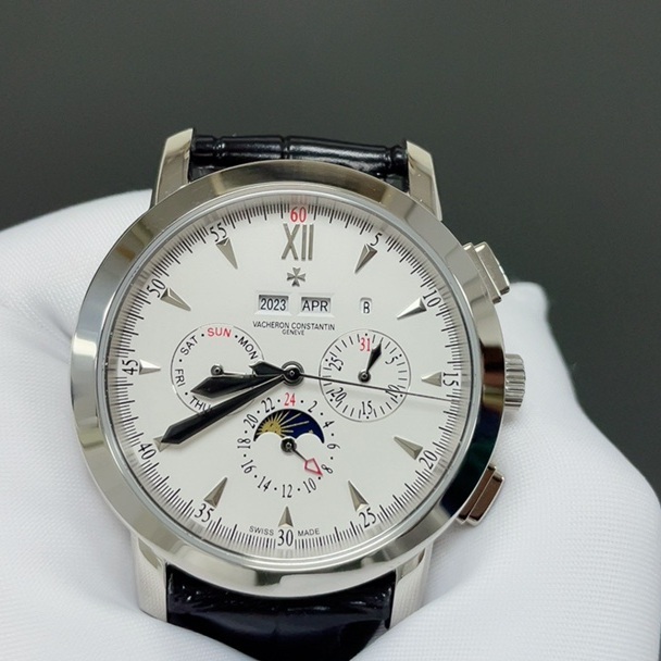 Vacheron Constantin Automatic Watch, White Dial Roman Numeral Rose Gold Case Leather Strap 30m WR