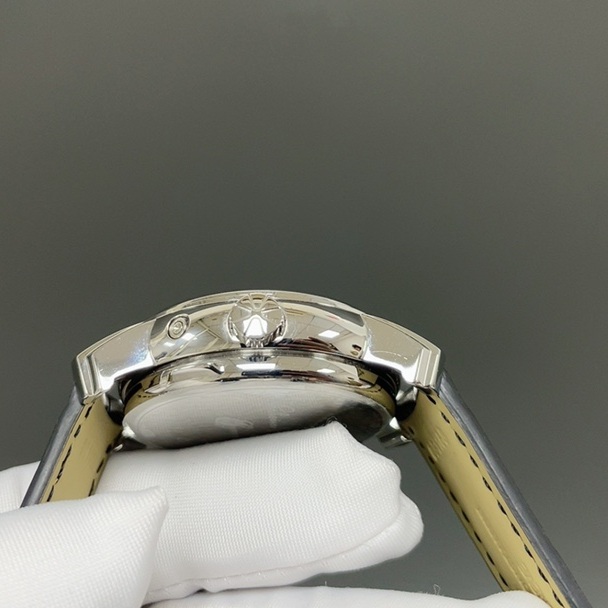 Vacheron Constantin Automatic Watch, White Dial Roman Numeral Stainless Steel Case Leather Strap