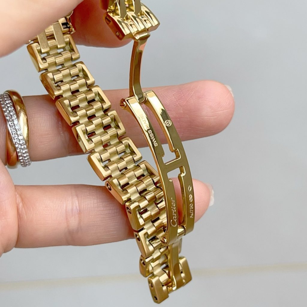 Cartier Panthère Style Quartz Watch, White Dial Roman Numeral Yellow Gold Case Metal Bracelet 30m