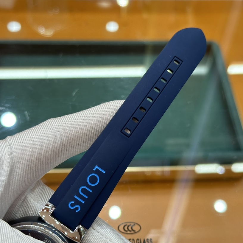 Louis Vuitton Tambour Style Automatic Watch, Blue Dial Stainless Steel Case Rubber Strap 100m WR