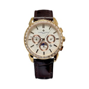 Vacheron Constantin Automatic Watch, White Dial Diamond Index Rose Gold Case Leather Strap 30m WR