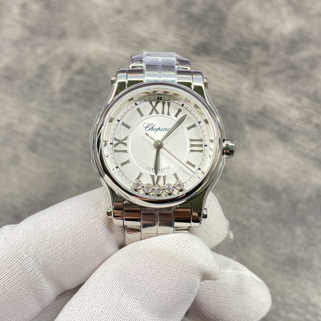 Chopard Happy Style Automatic Watch, White Dial Roman Numeral Stainless Steel Case Metal Bracelet