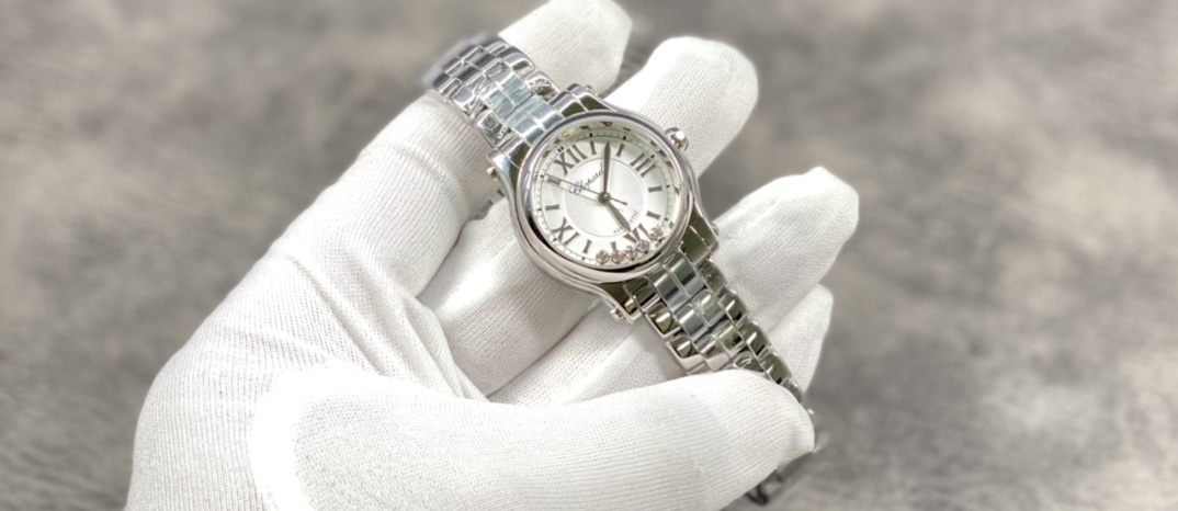 Chopard Happy Style Automatic Watch, White Dial Roman Numeral Stainless Steel Case Metal Bracelet