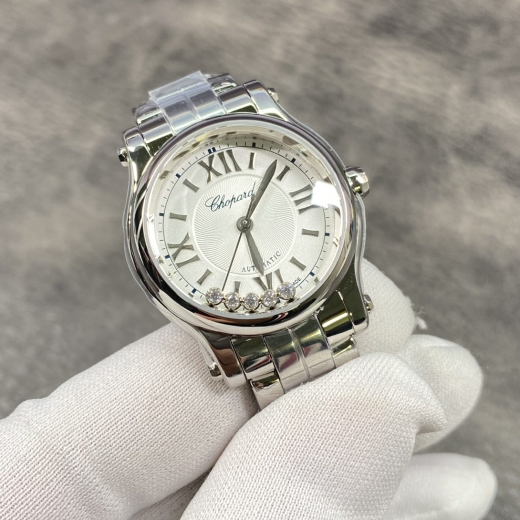 Chopard Happy Style Automatic Watch, White Dial Roman Numeral Stainless Steel Case Metal Bracelet