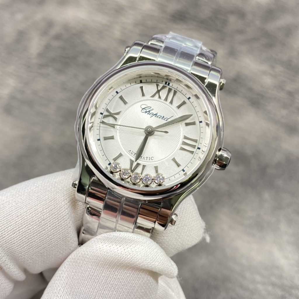 Chopard Happy Style Automatic Watch, White Dial Roman Numeral Stainless Steel Case Metal Bracelet