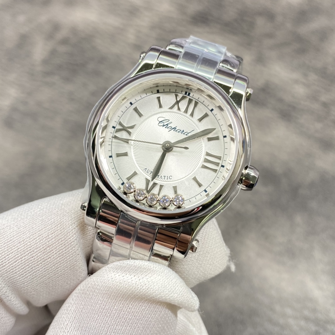 Chopard Happy Style Automatic Watch, White Dial Roman Numeral Stainless Steel Case Metal Bracelet