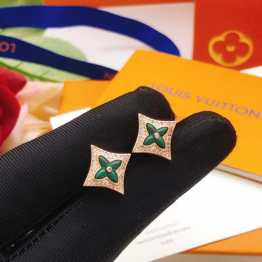 Louis Vuitton Monogram World Tour Earrings Gold-tone metal, Green Enamel, Crystals Stud Earrings
