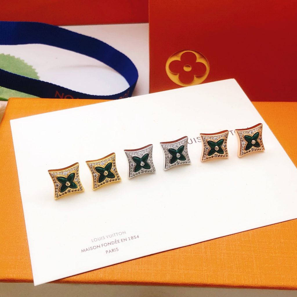 Louis Vuitton Monogram World Tour Earrings Gold-tone metal, Green Enamel, Crystals Stud Earrings