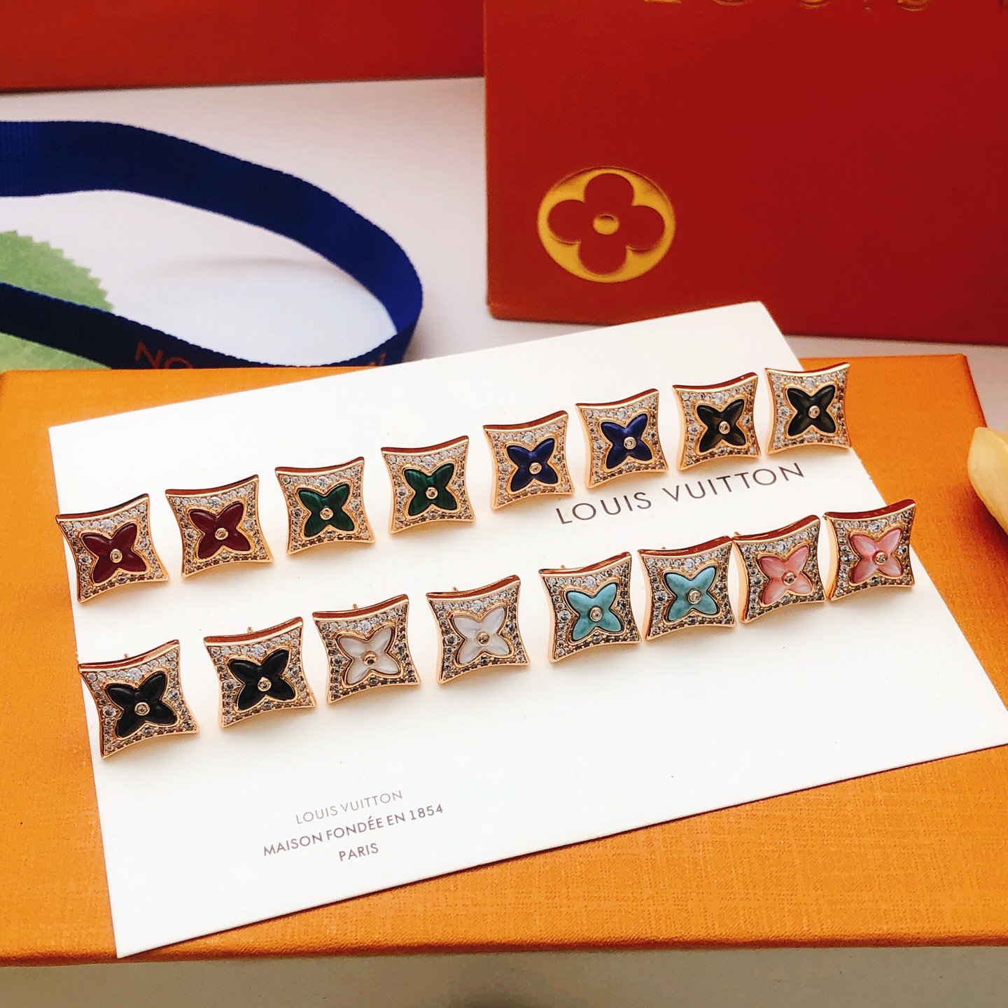 Louis Vuitton Monogram World Tour Earrings Gold-tone metal, Green Enamel, Crystals Stud Earrings