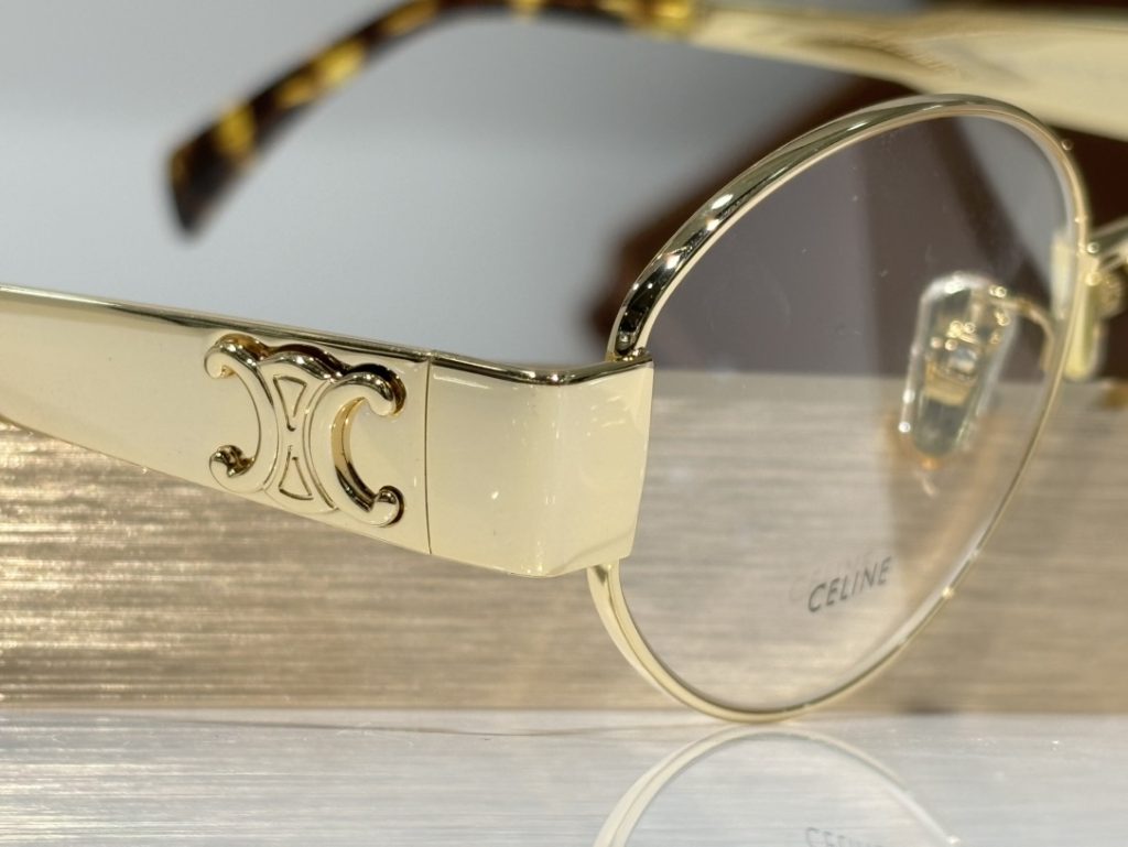 Celine Sunglasses Metal, Acetate Oval metal frame with tortoiseshell temple tips and C-logo hinge