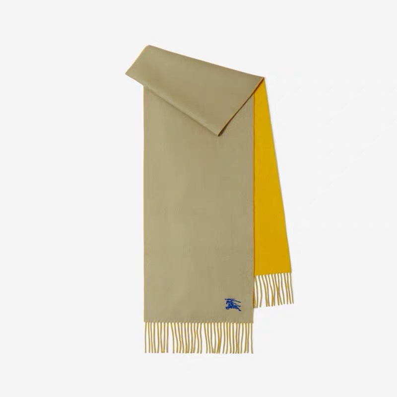 Burberry Equestrian Knight Reversible Cashmere Scarf Embroidered Logo Fringed Edge 30CM x 180CM
