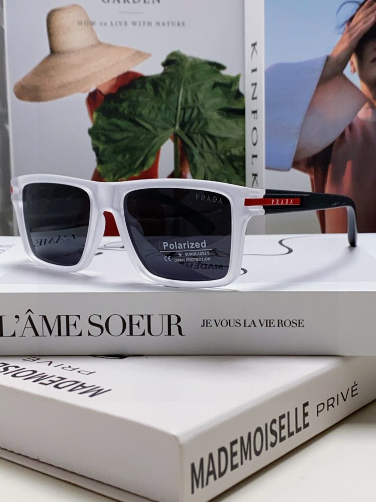 Prada Classic Logo Square Acetate Sunglasses Polarized Lenses Red Temple Logo