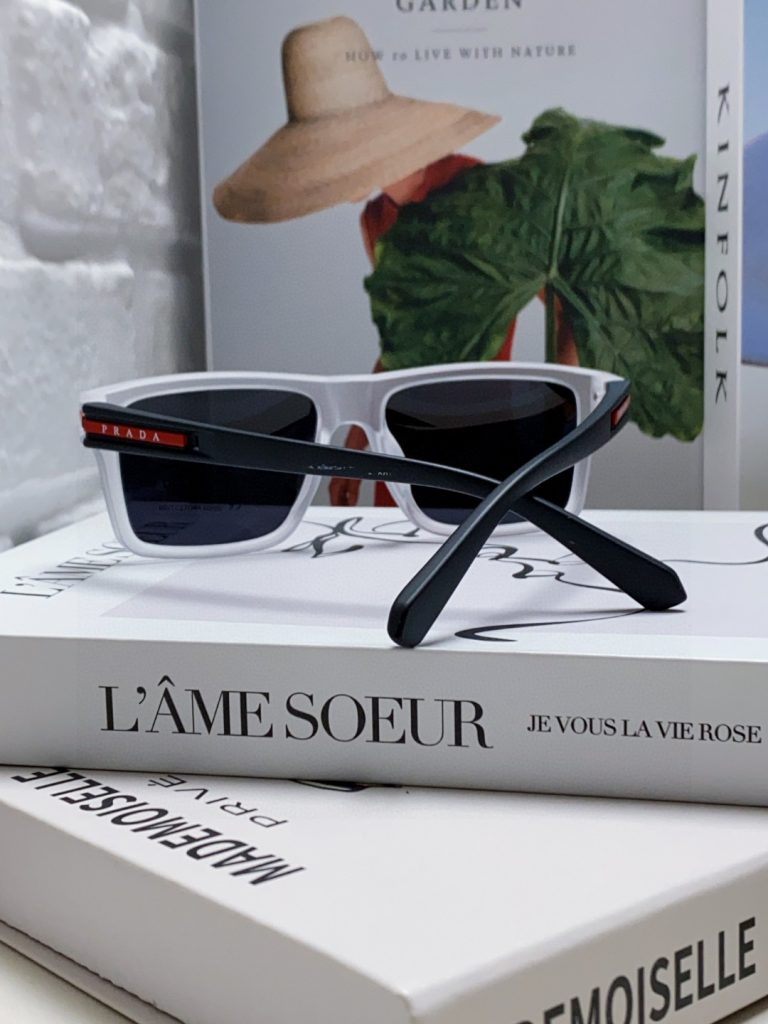 Prada Classic Logo Square Acetate Sunglasses Polarized Lenses Red Temple Logo