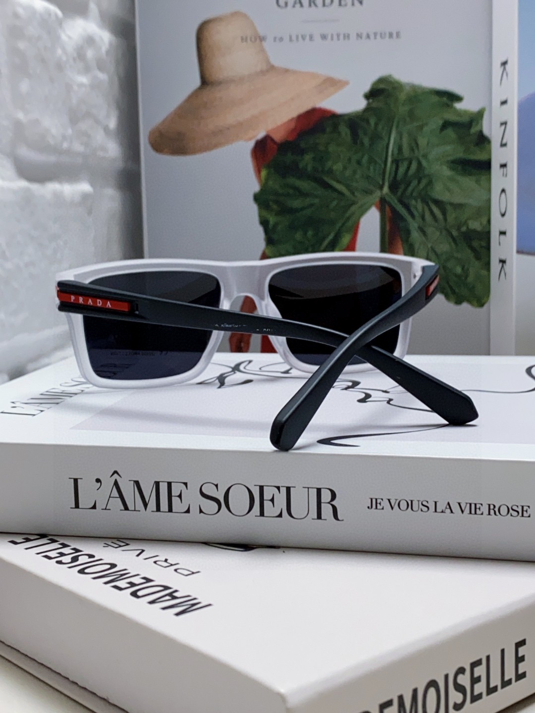 Prada Classic Logo Square Acetate Sunglasses Polarized Lenses Red Temple Logo