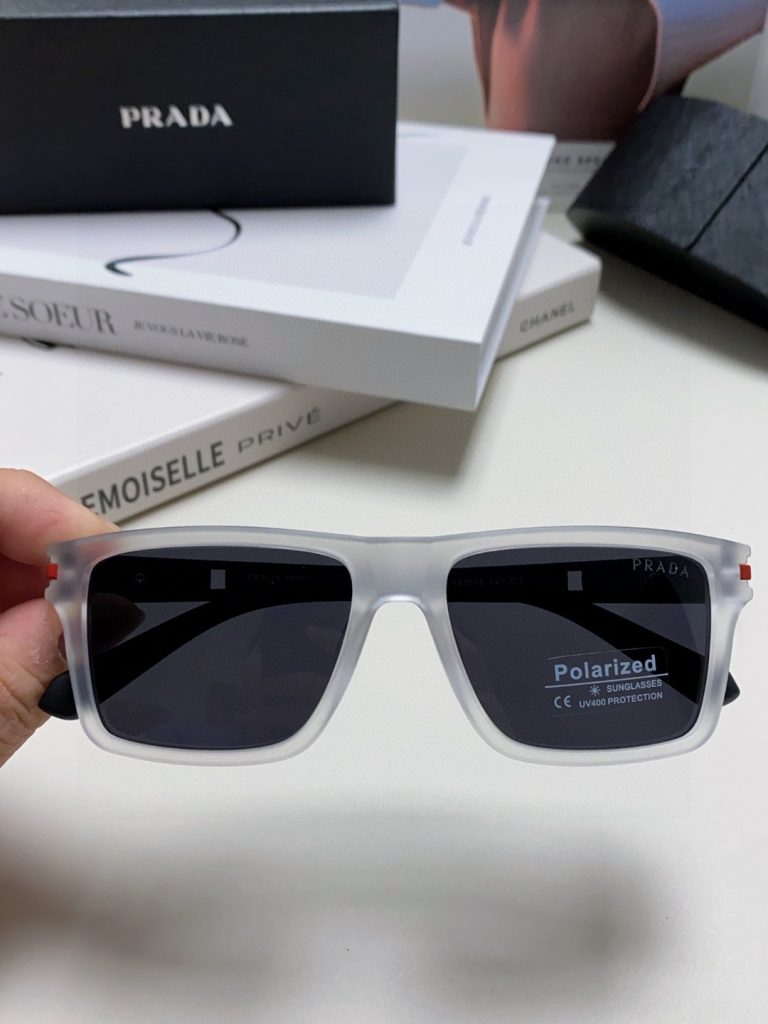Prada Classic Logo Square Acetate Sunglasses Polarized Lenses Red Temple Logo