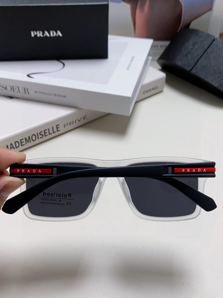 Prada Classic Logo Square Acetate Sunglasses Polarized Lenses Red Temple Logo