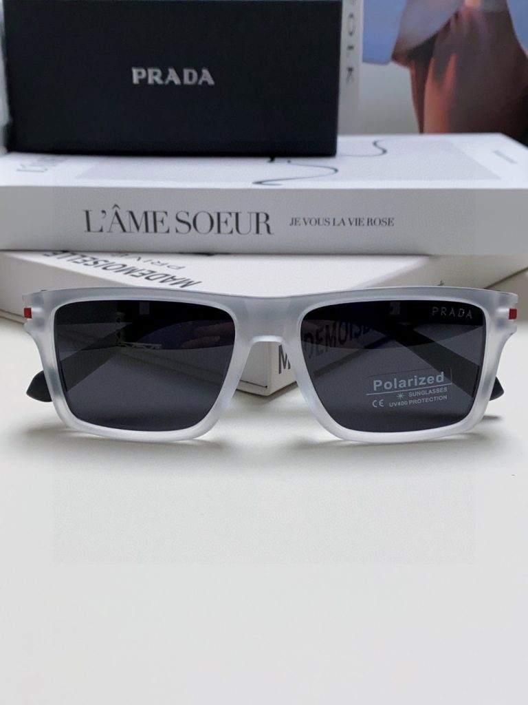 Prada Classic Logo Square Acetate Sunglasses Polarized Lenses Red Temple Logo
