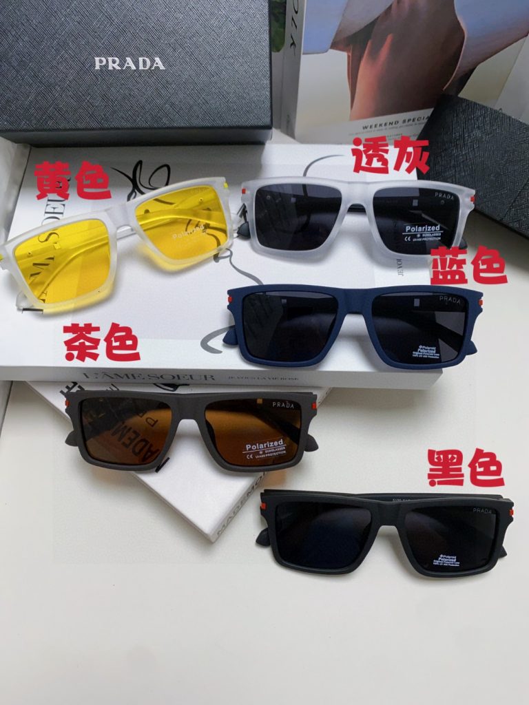 Prada Classic Logo Square Acetate Sunglasses Polarized Lenses Red Temple Logo