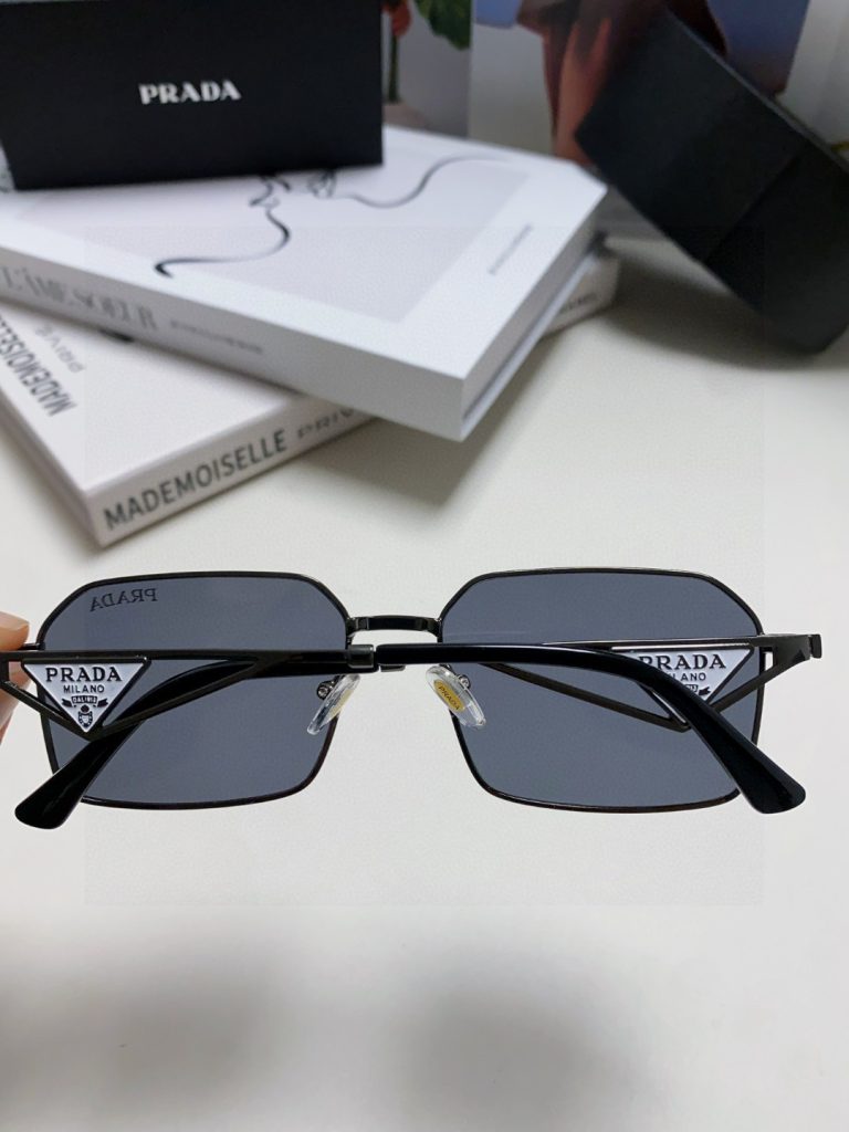 Prada Classic Collection Geometric Metal Sunglasses Double Bridge Triangular Temple Logo