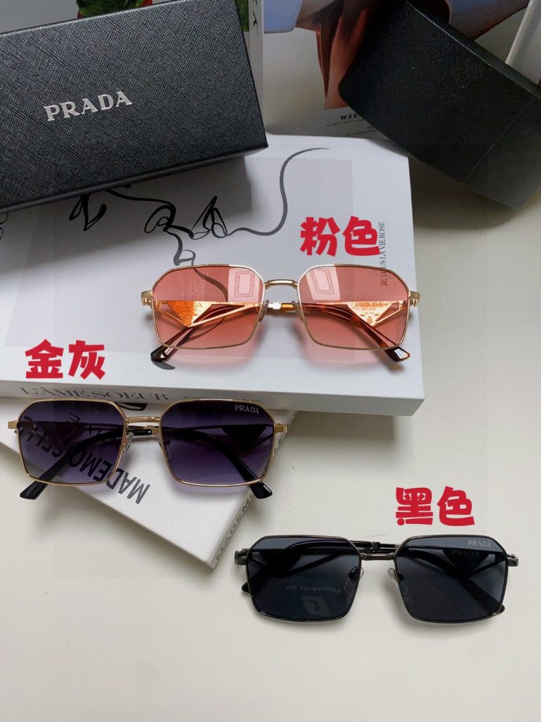 Prada Classic Collection Geometric Metal Sunglasses Double Bridge Triangular Temple Logo