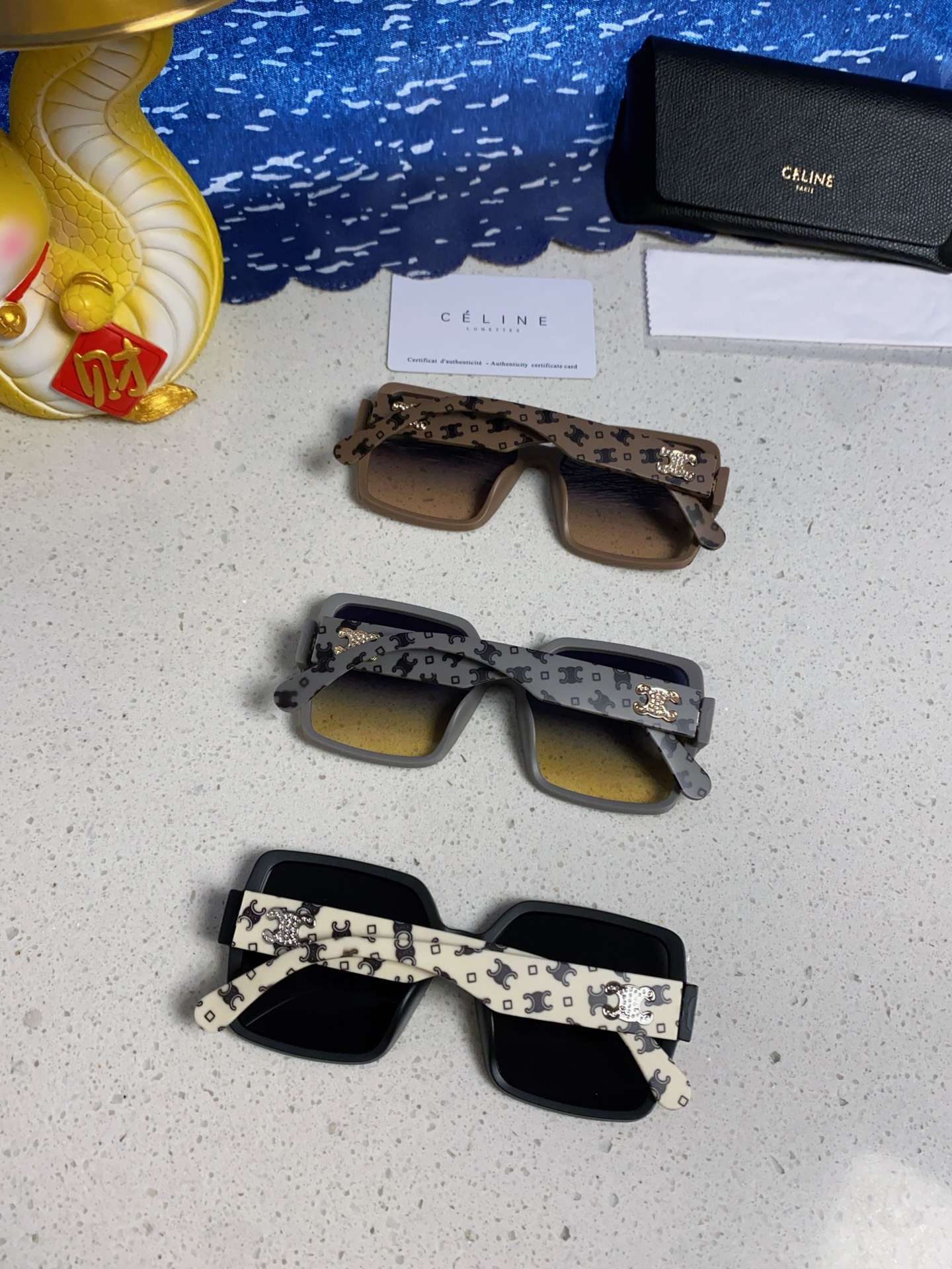 CELINE Triomphe Oversized Square Acetate Sunglasses Rhinestone Temple Logo